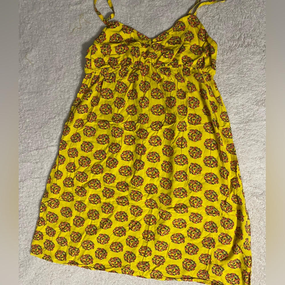 Yellow Floral Sundress Knee-Length Flattering Empire Waist Patterned Summer